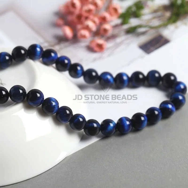 Natural Dark Blue Tiger Eye Stone Beads Round Loose Spacer Beads For Jewelry Making DIY Charm Bracelet Necklace Accessories