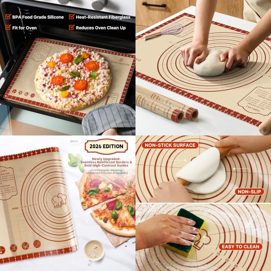 

26x16 Inch Extra Thick Silicone Baking Mat with Measurements, Non-slip and Reusable - For Cookies, Bread, Pastry