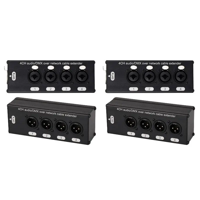 2PackX(1Pair 4-Channel 3-Pin XLR or 6.3Mm Audio and over Network Cable Extender,DMX512 Network Signal Extender Male+ Female)