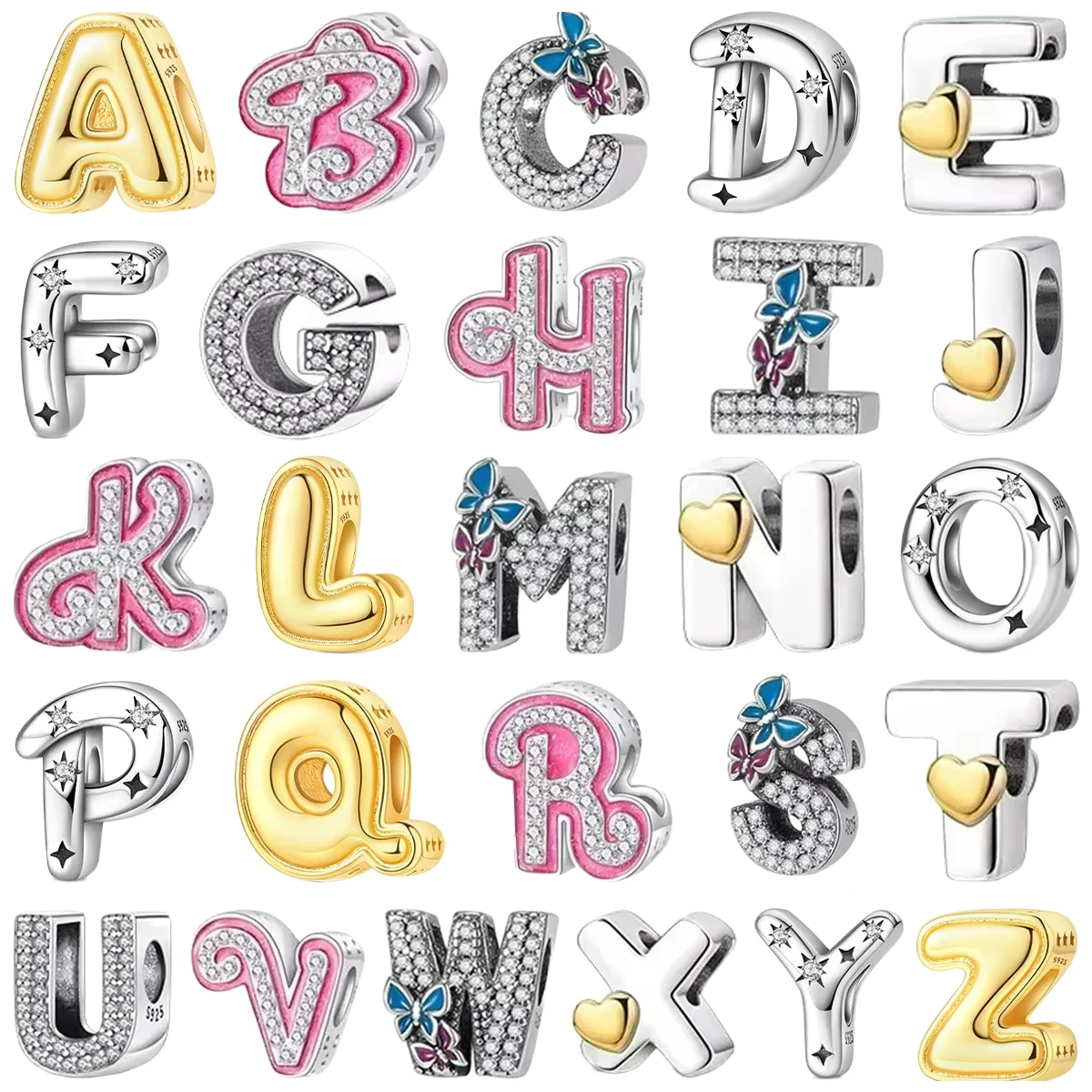 Nuevas cuentas y dijes originales de plata 925 con las 26 letras del alfabeto, de la A a la Z, para collares, pulseras, brazaletes y accesorios de joyería, ideales para proyectos de bricolaje y como regalo para mujeres.
