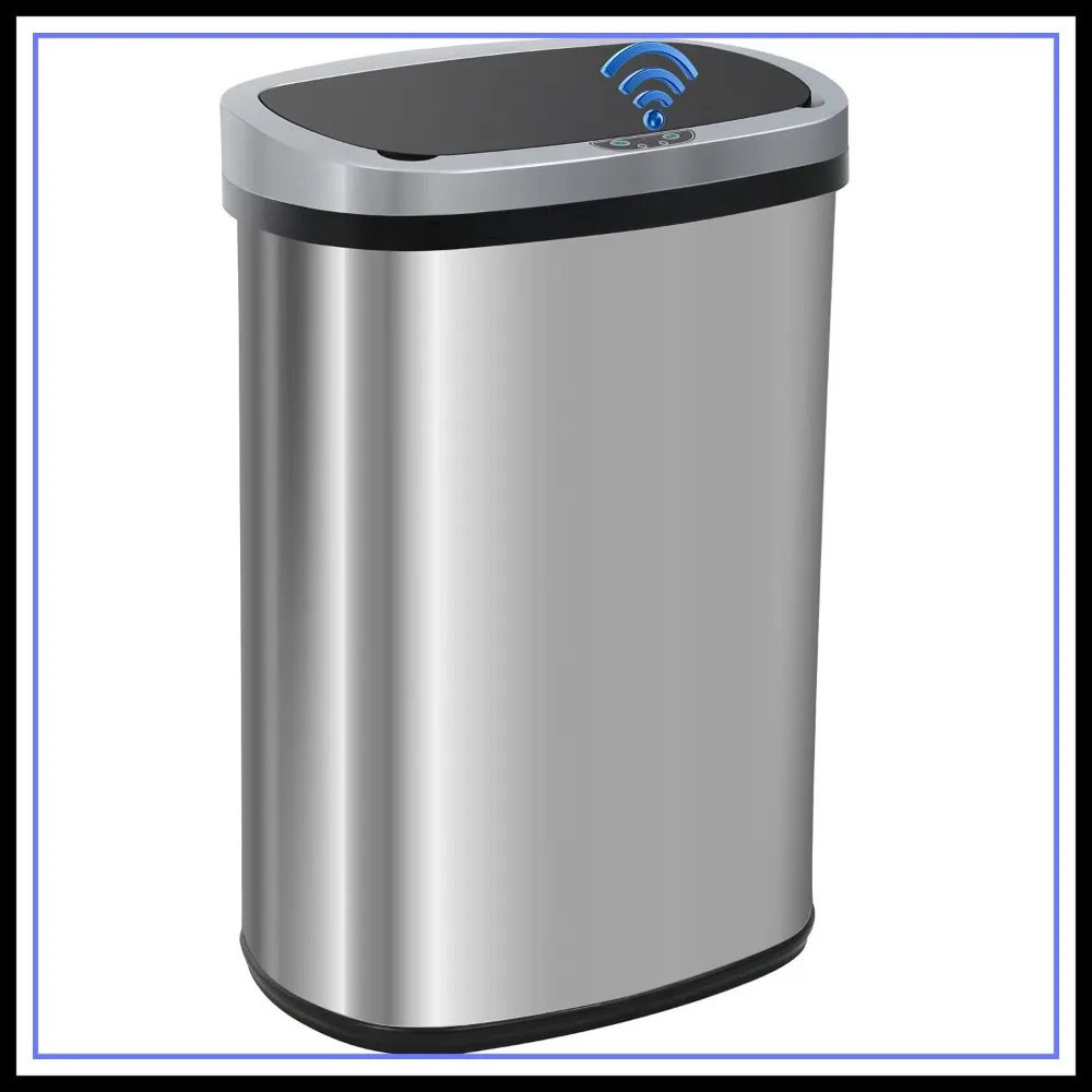 

13 Gallon 50 Liter Touchless Trash Can for Kitchen, Bathroom, Home Office - Stainless Steel Waste Bin with Lid