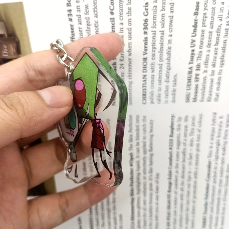 Funny Invader Zim Acrylic Keychain Cute Cartoon Green Alien Keychain Lanyard Anime Cosplay Accessories Gift