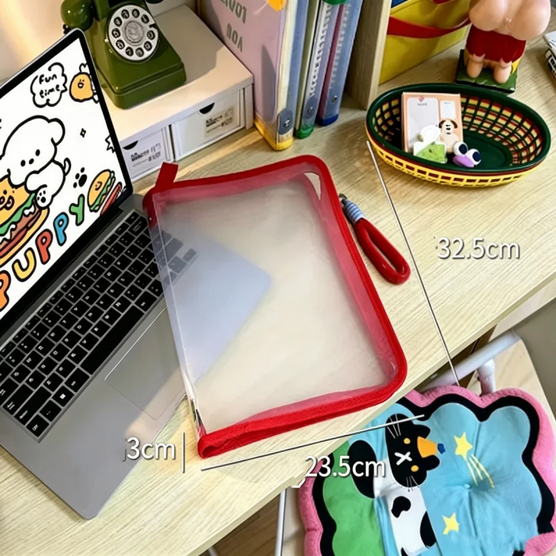 

Student A4 Paper Storage Pouch, Colorful Transparent Zipper Bag Large Capacity Textbook Organizer for College School Use
