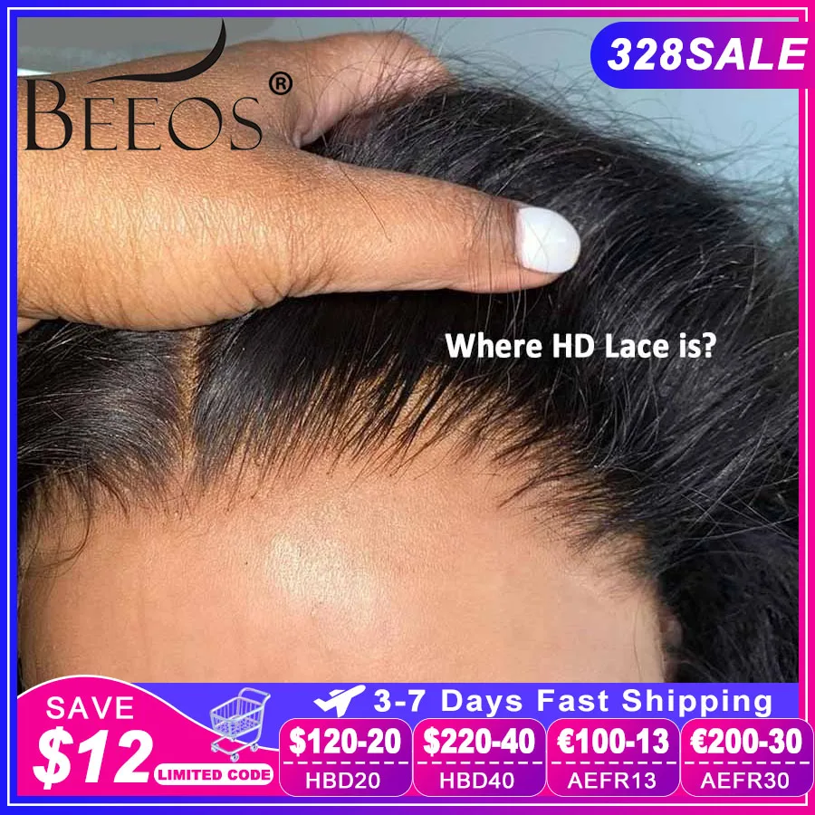 

BEEOS Skinlike 13x6 HD lace Frontal Only Straight Invisible HD Transparent Lace 6x6 5x5 HD Lace Closure Human Hair Pre Plucked