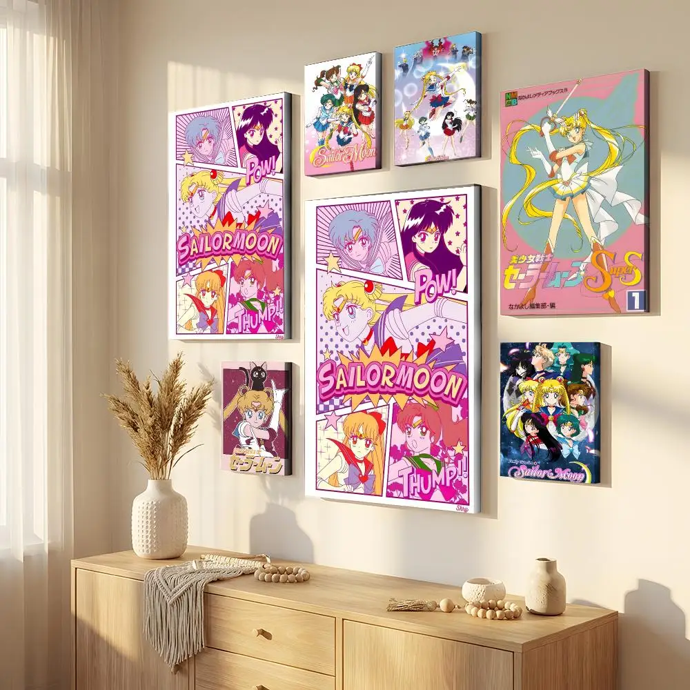 Cartoon S-Sailor M-Moon Framed Wall Painting Framed Canvas Wall Art Waterproof Wall Decor For Living Room Bedroom