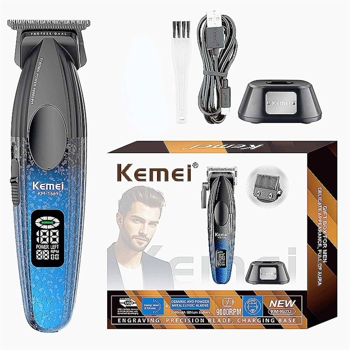 Kemei Trimmer Professional Trimmer 9000 RPM Hair Clippers Brushless Motor Haircut Machine Electric Hair Trimmer for Men KM-1669