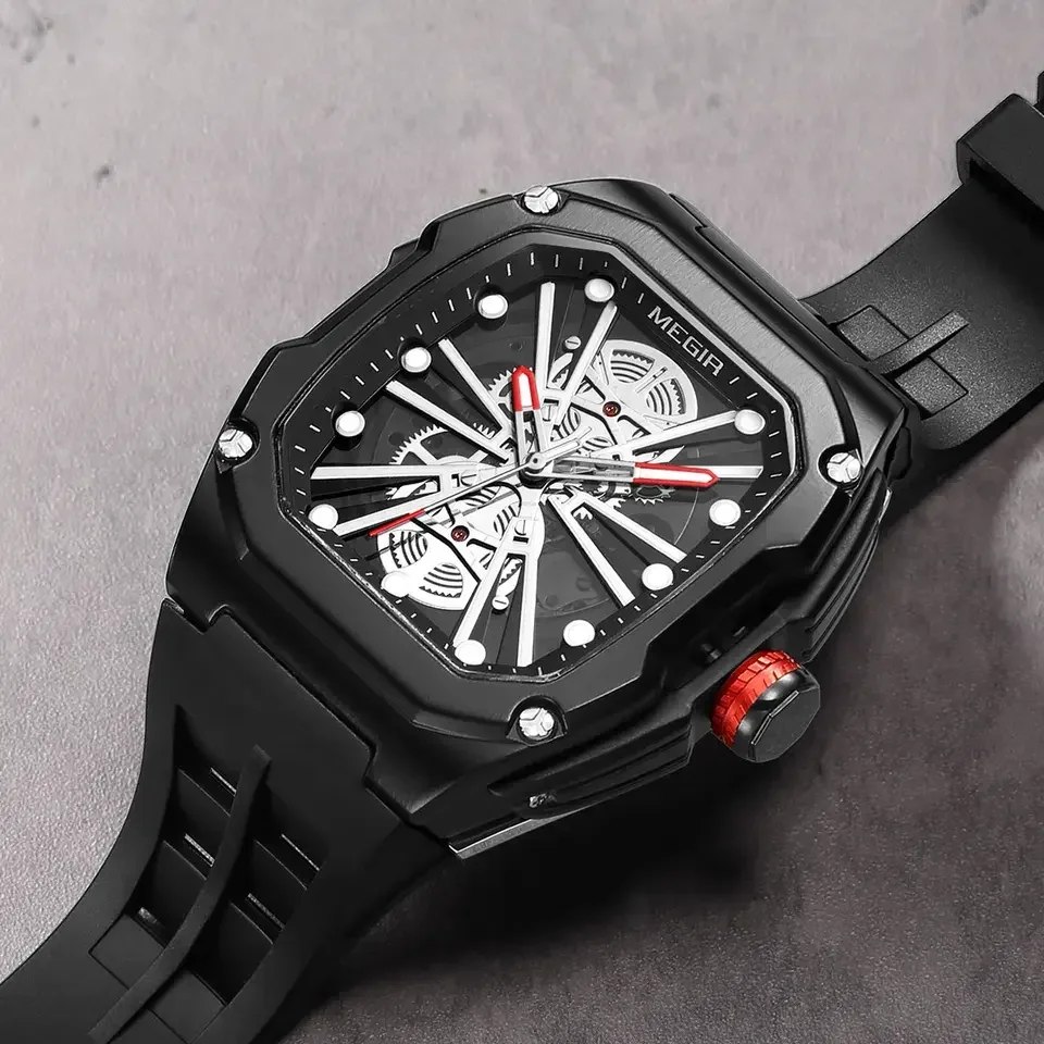 7 Brand Day Relogio Masculino MG Skeleton Brand+ Couple Reloj Hombre Mechanical Automatic Watch Tonneau Wristwatch Montre Homme