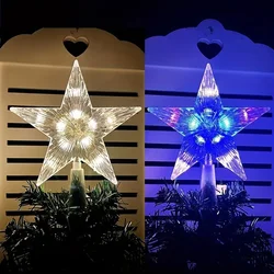 15cm Christmas Glowing Tree Topper Five-pointed Star Transparent LED Shining Lamp Xmas Colorful TopStar Ornaments Navidad Decora