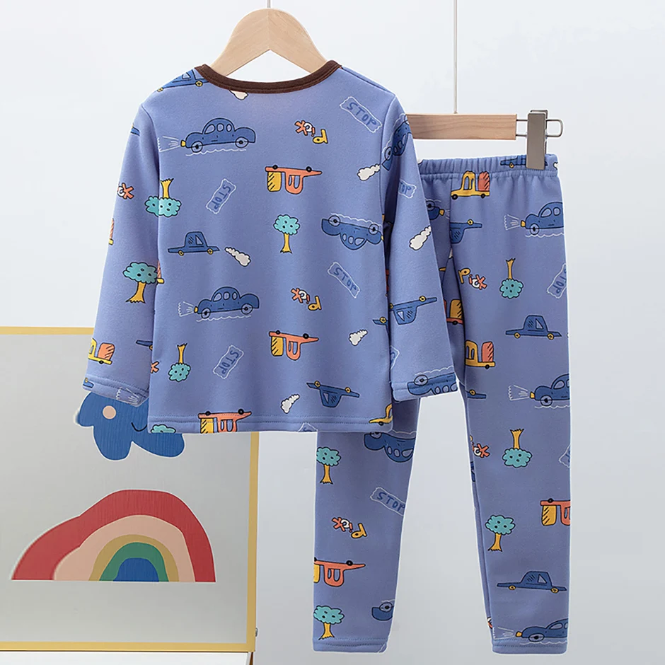 2-teiliges Herbst- und Winter-Kinder-Plüsch-dickes warmes Heim-Unterwäsche-Set für Jungen und Mädchen, lustige und niedliche Oberteile, bequeme Hosen – Detail 13