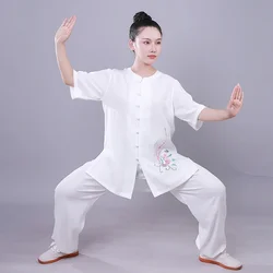 Kung Fu sukienka Wushu odzież Tai Chi ubrania sztuka walki jednolite kobiety dziewczyna Kun mistrz haft z krótkim rękawem 2023 w nowym stylu