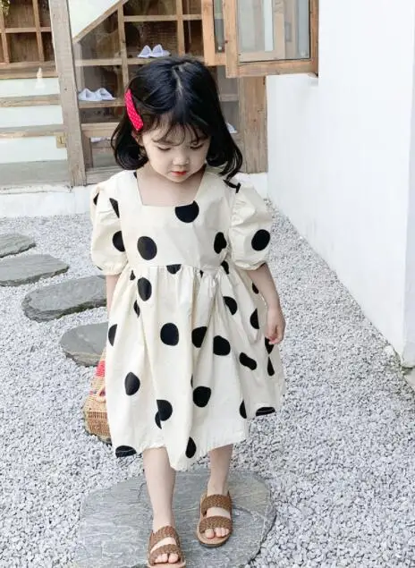 

2023 Kids Clothes Girls Sister Dot Beautiful Pattern Shirt Sleeve Dresses Princess Dress