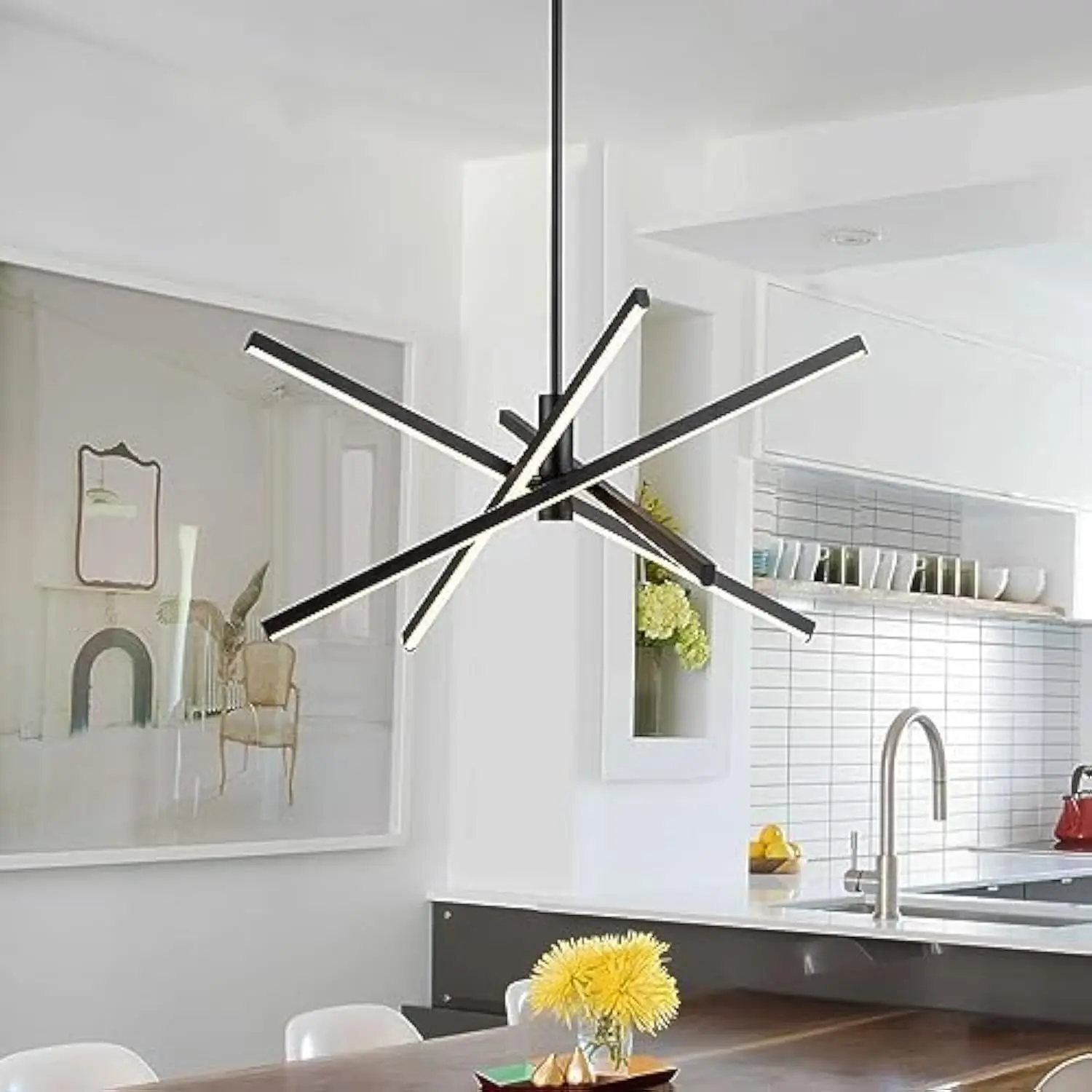 

Modern Sputnik Chandeliers Led Linear Chandelier Light Black Pendant Light for Dining Room Kitchen Island Bedroom Living Room