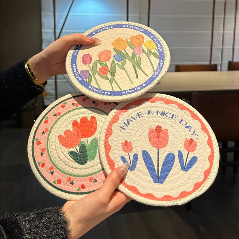 LMM Korean cotton rope woven tulip thermal insulation coaster bowl mat