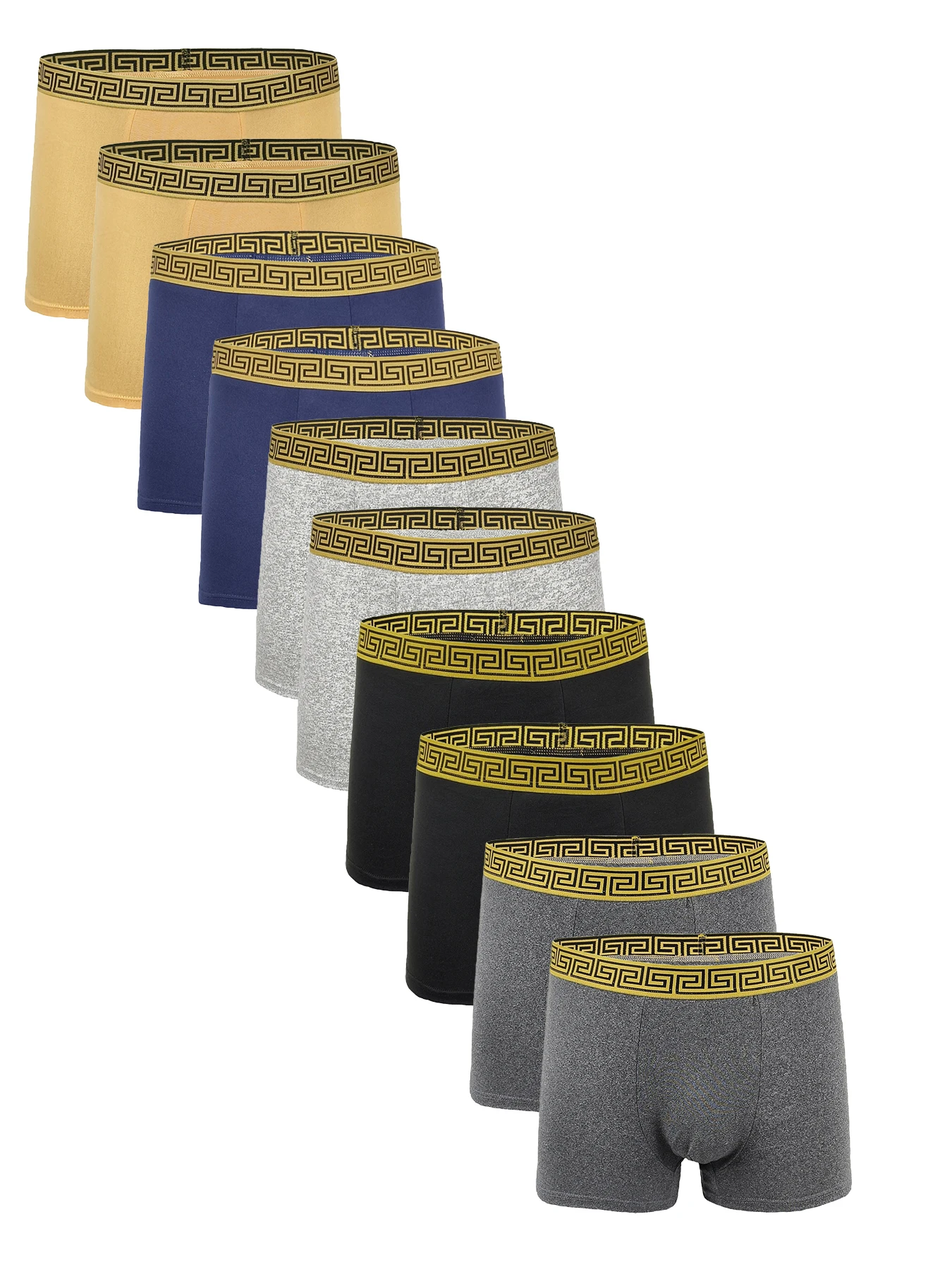 

Men's 10-Pack Polyester Boxer Briefs - Greek Key Pattern Waistband, Assorted Multicolor Underwear Set