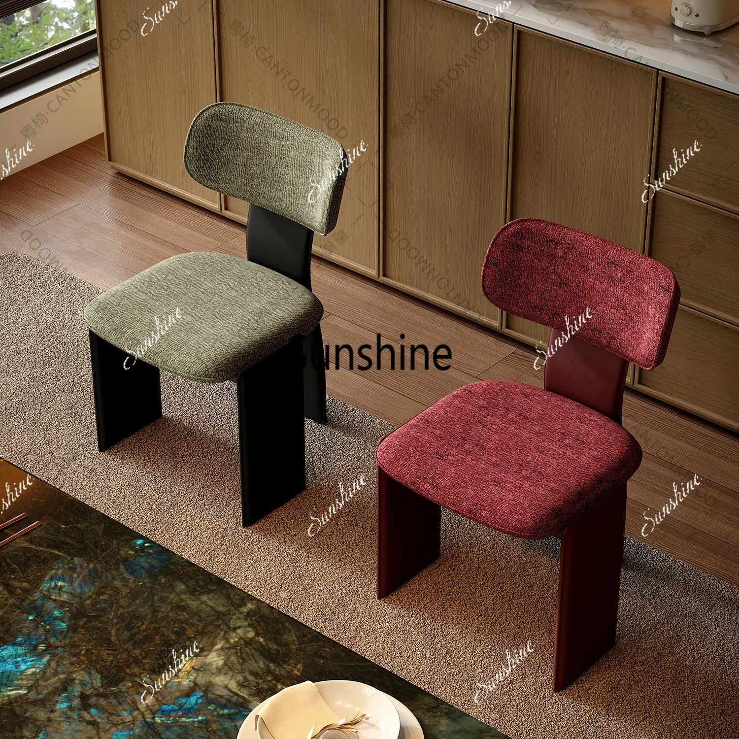 Italian minimalist fabric dining chair light luxury high sense simple modern home island chair