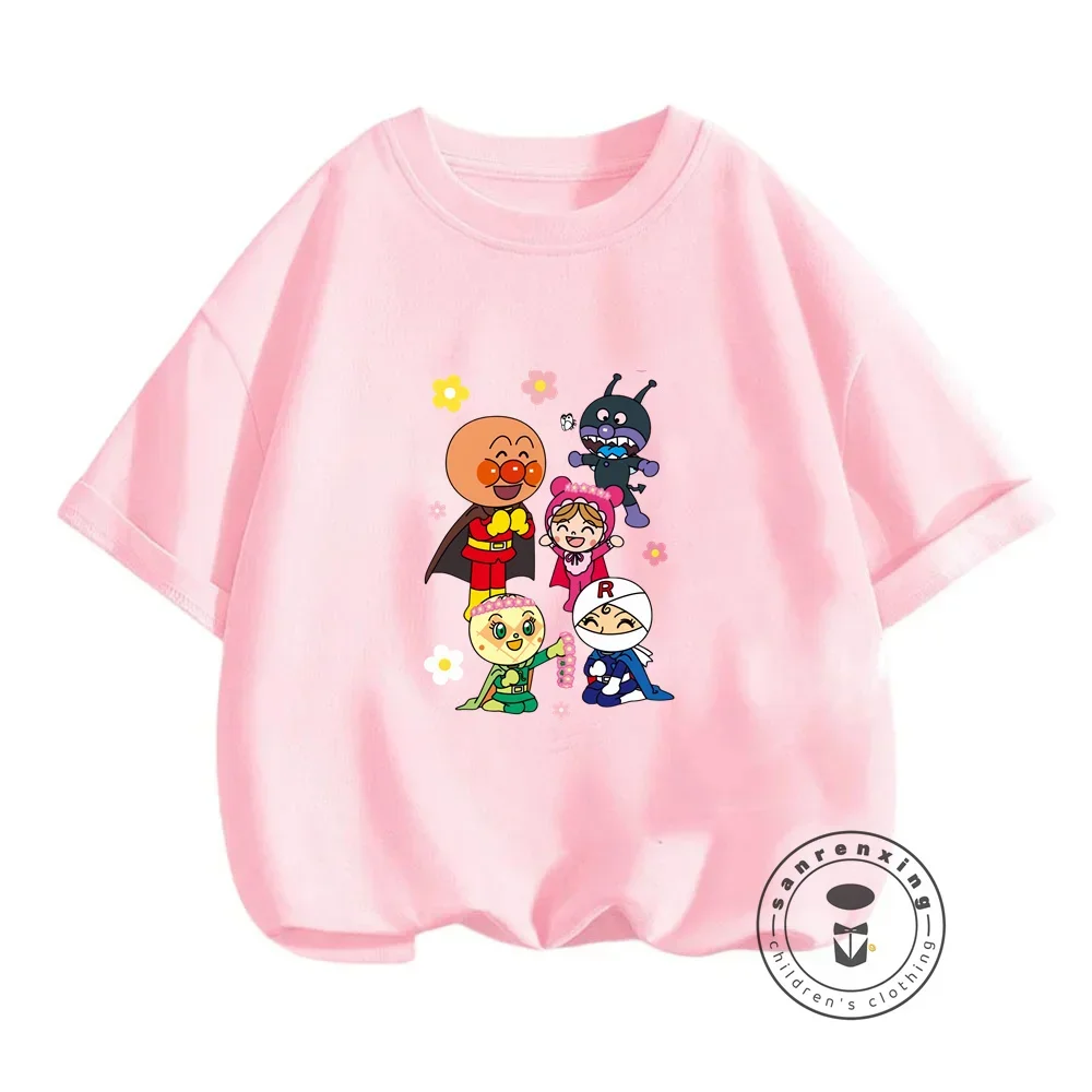 Cute Anpanman Anime T-shirts for Kids with Soft Fashionable Japanese Style Kawaii Summer Wear Cheap and Versatile Hot Sellers