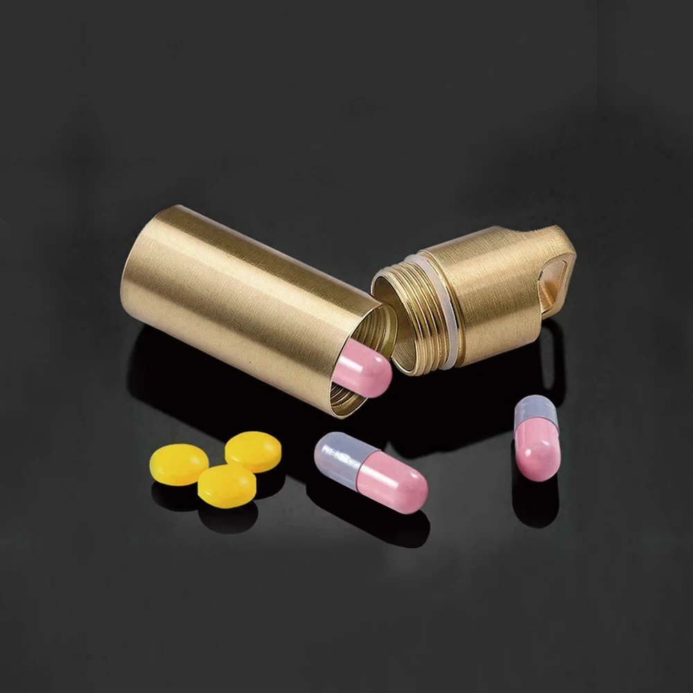 1pc Mini Pill Case Waterproof Aluminum Alloy Pill Box Outdoor Portable Keychain Carabiner Drug Bottle Storage Box Container