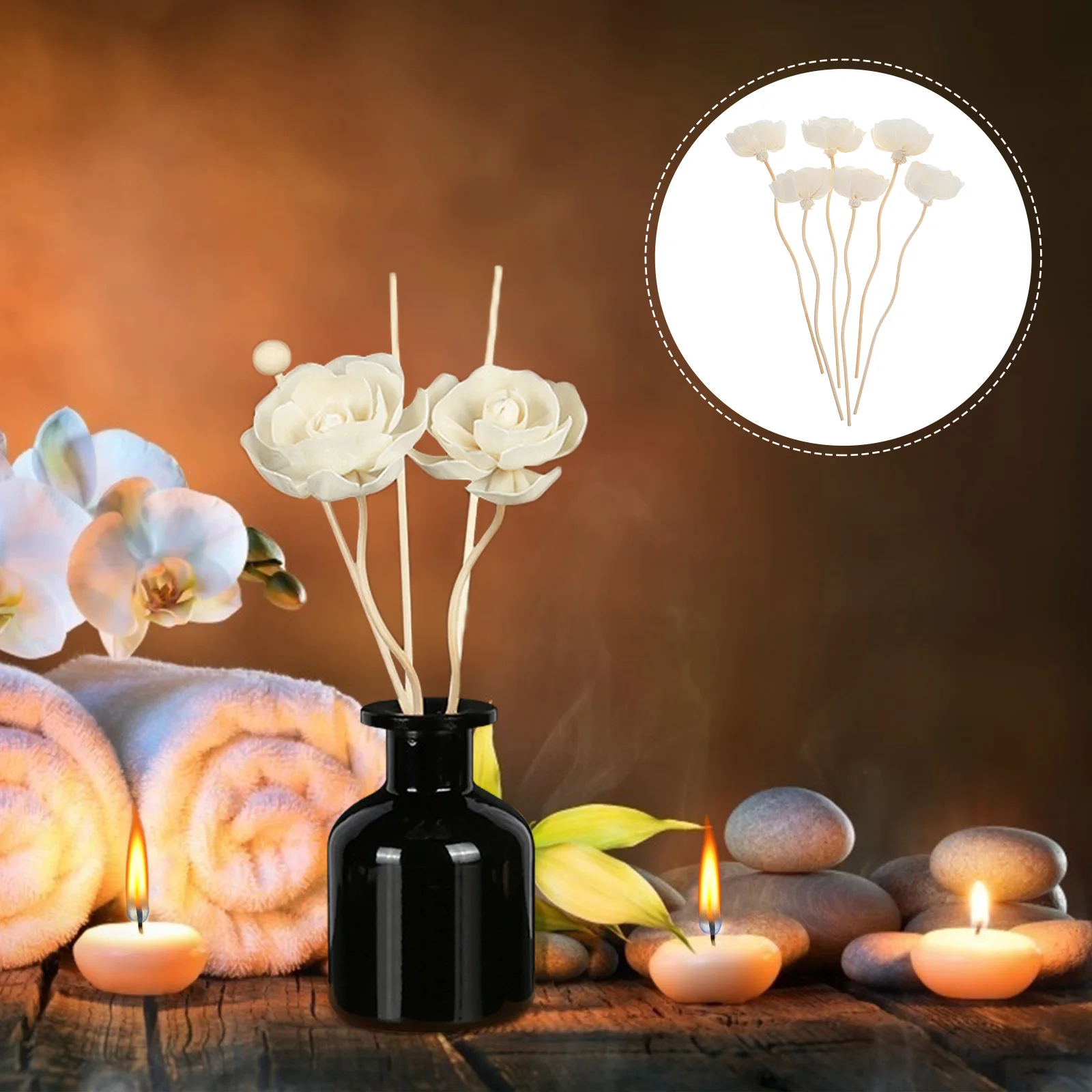 

6Pcs Flower Reed Diffuser Sticks Elegant Home Fragrance Diffuser with Wood Flowers Sticks for Living Room Bedroom Office Decor