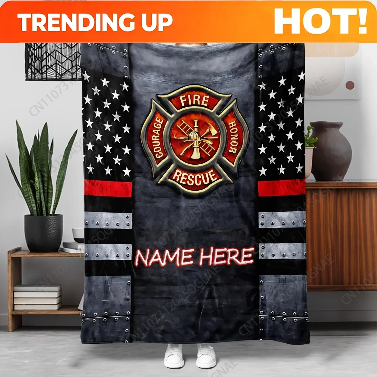 Custom 1pc Symbolic Firefighter Tribute Blanket, Suitable For Sofa, Bed, Office Nap Blanket, Gym, Outdoor Camping, Travel Throw,
