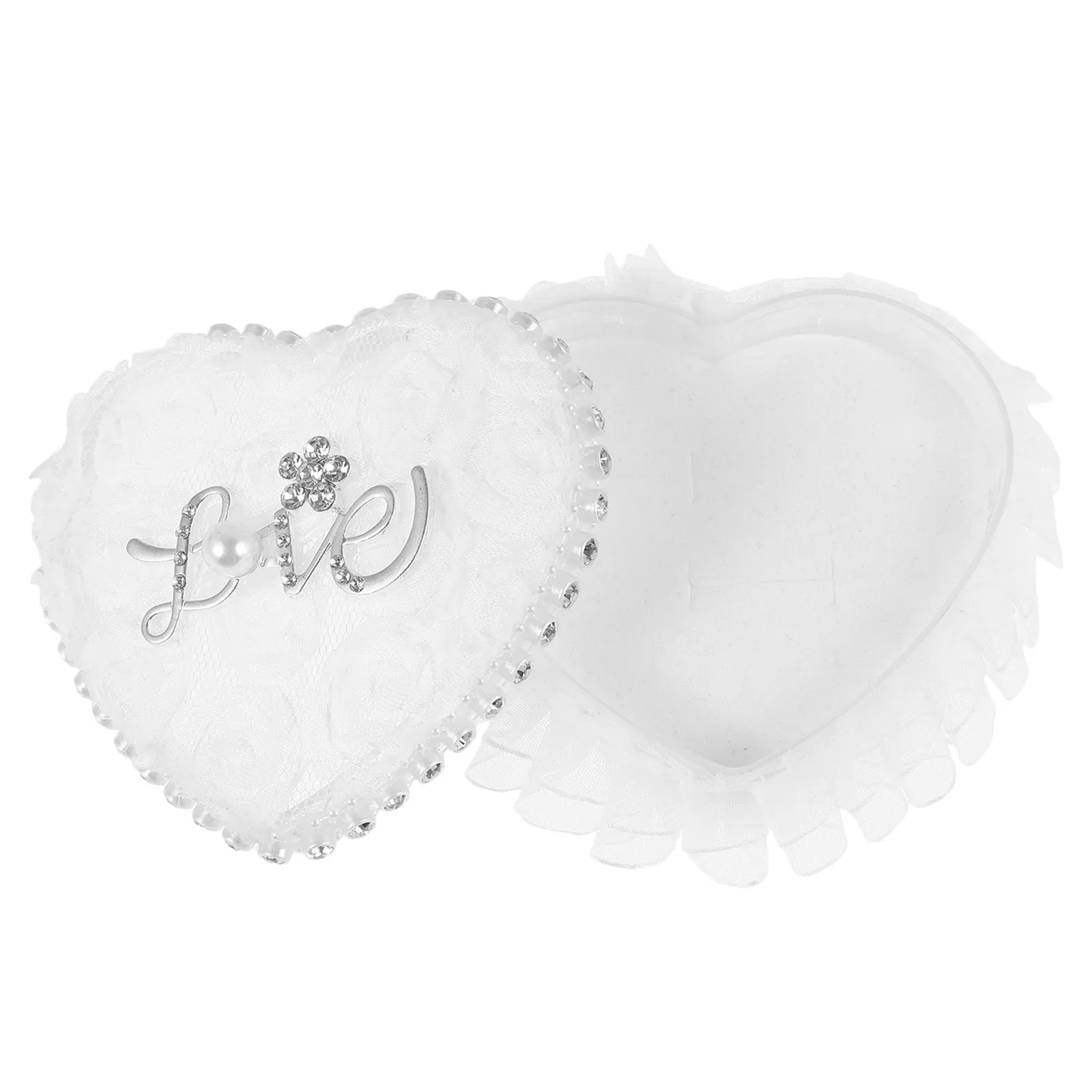 

Heart Shape Ring Box Fancy Lace Detail Strong Long-Lasting Material Wedding Ring Barrier Pillow for Engagement Celebration Decor