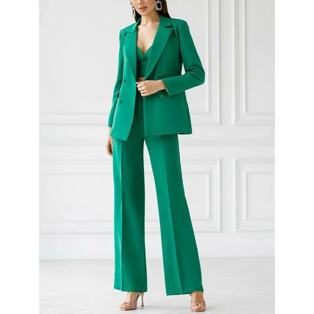 

Women Suit 2 Pieces High Quality Stylish Waist Cinching Jacket Wide Leg Trouser Outfits 2025 Streetwears