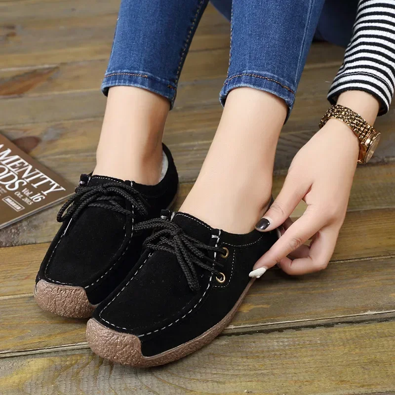 New Arrival Women Casual Shoes 2024 Suede Leather Flats Sneakers Lace Up Moccasins Ladies Shoes Fashion Loafers Plus Size 35-42