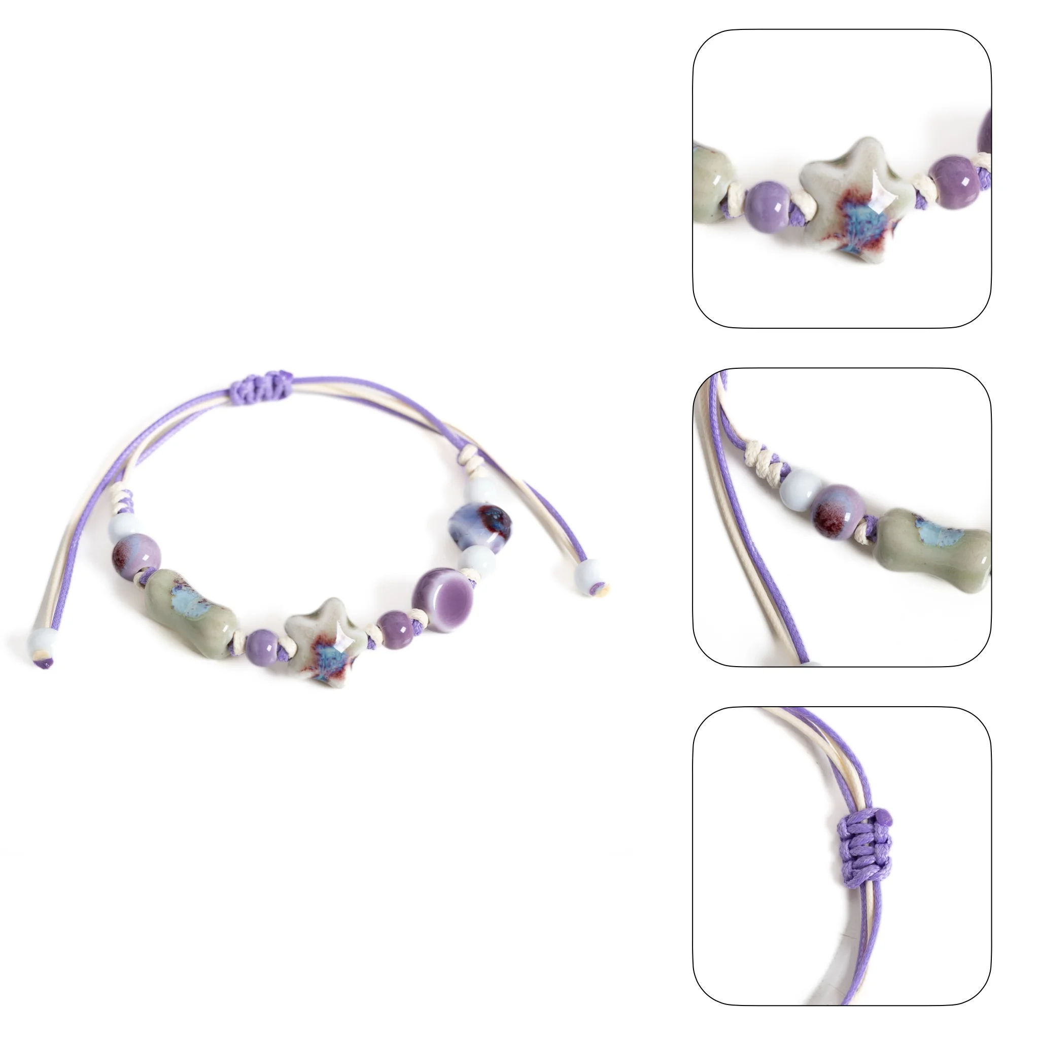 Colorful Star Bone Ceramic Bracelet Handmade Adjustable Wax Cord Porcelain Beaded Bracelet Boho Vintage Jewelry Gift for Women S view 4