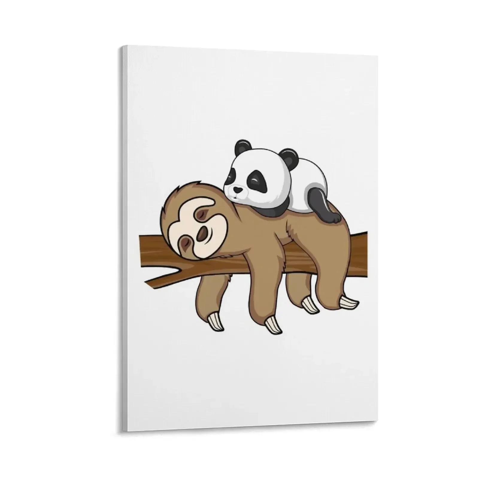

Precious Panda and Sloth Sleeping On Branch Together in Kawaii Style Drawing Canvas Painting poster mural art