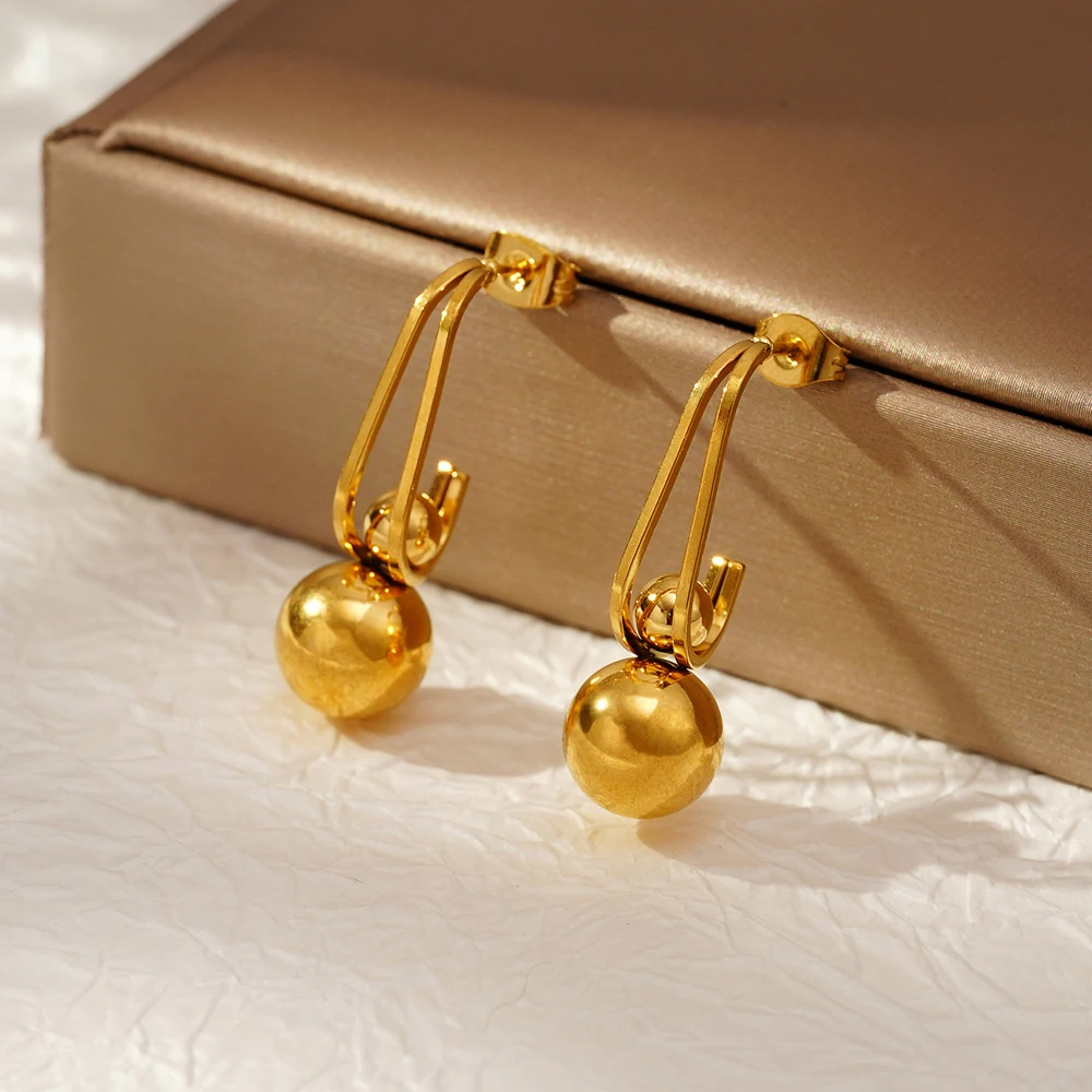 Stainless Steel Europe And America Fashion Minimalist Bead Stud Earrings Jewelry Gift For Women