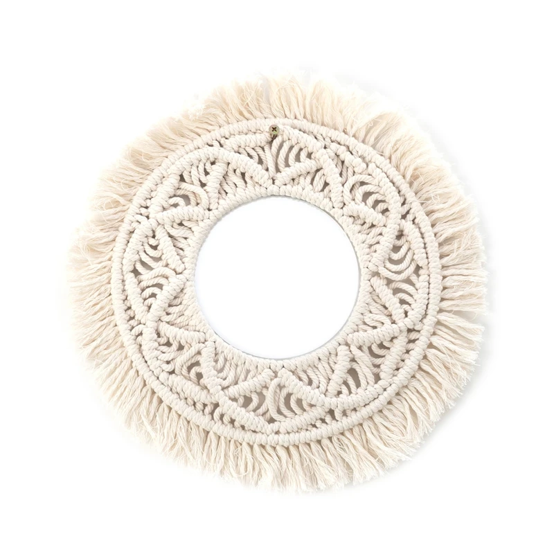 L191 Macrame Make-Up Opknoping Wandspiegel Handgemaakt Tapijt Franje Bohemia Decoratie U2jd