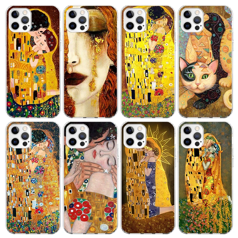 Kiss by Gustav Klimt Desig Phone Case for Apple iPhone 16 15 14 Plus 13 12 Mini 11 Pro Max X XR XS 7 + 7G 8G SE 2020 Soft Cover