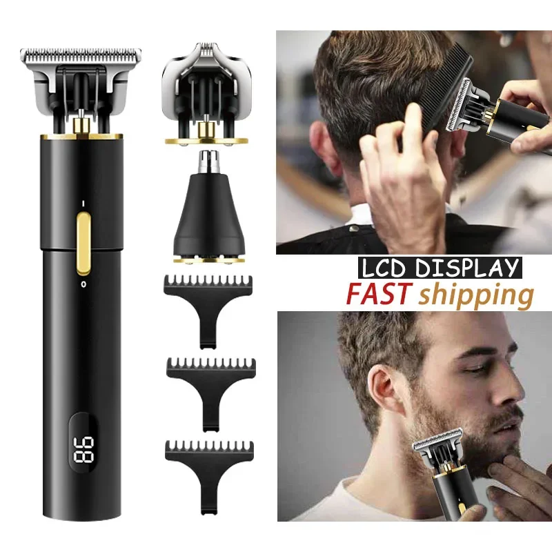 

Kemei LCD Hair Clipper Cordless Cutting Machine Nose Trimmer T-blade