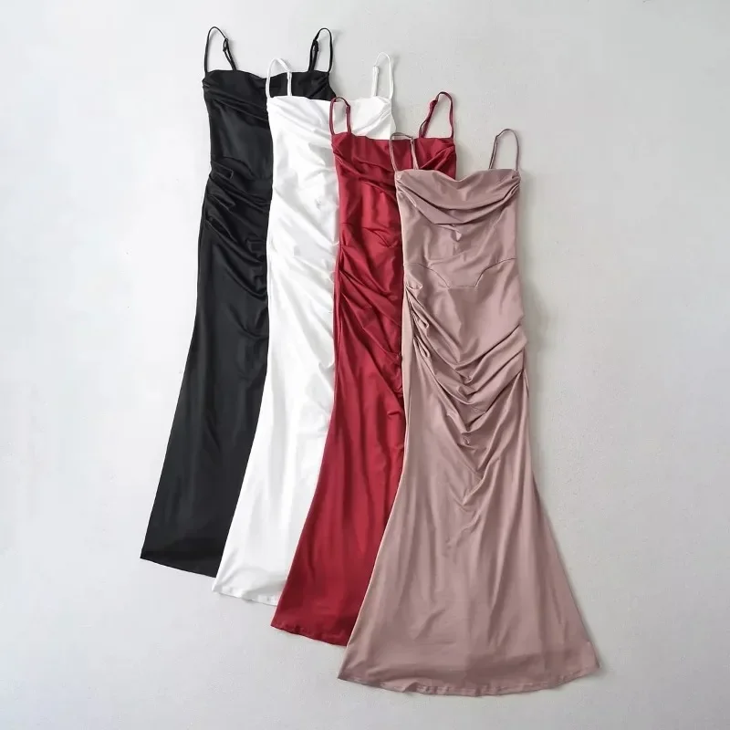 

Women Elegant Sexy Bodycon Mermaid Dress Summer Sleeveless Strap Evening Party Robe Korean Female Solid Long Vestidos Y2k