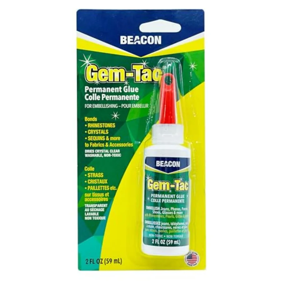 Gem-Tac Premium Quality Adhesive for Securely Bonding Rhinestones and Gems - Water-Based, UVA Resistant, 2-Ounce