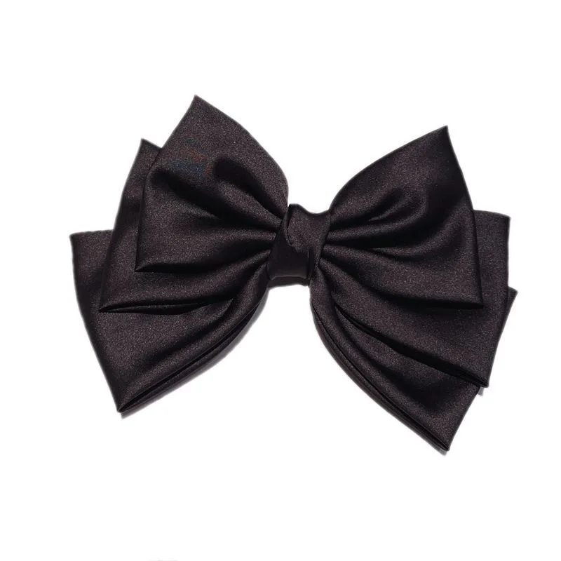 Elegant Satin Silk Large Bow Hair Clips Barrettes Women Girls Solid Black Ribbon Big Bowknot Hairpins Hair Accessories Fashion