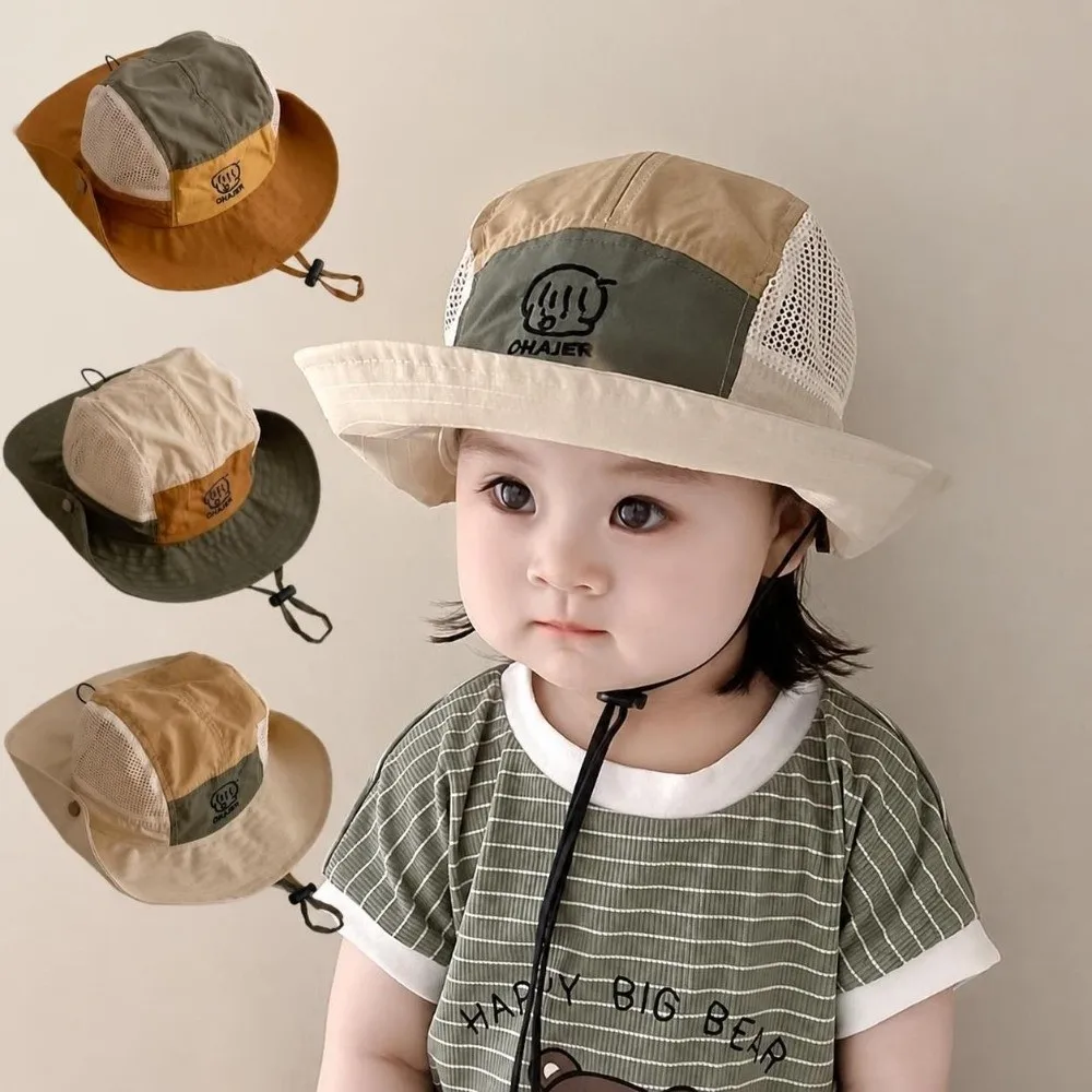 New Quick Drying Kids Bucket Hats Mesh Thin Drawstring Basin Cap Wide Brim Breathable Children Fisherman Hat Mountaineering