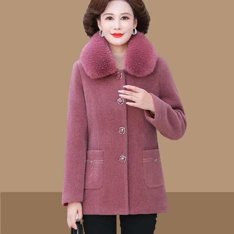 

Women Winter Imitation Mink Velvet Coat 2024 New Padded Wool Jacket Middle-Aged Elderly Outwear Fashion Warm Overcoat Lady Top