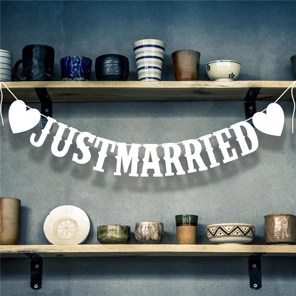 Just Married Banner Flag Wedding Bunting Garland Wedding Decor Photo Shoot Props Romantic Valentine's Day Gifts Party Supplies