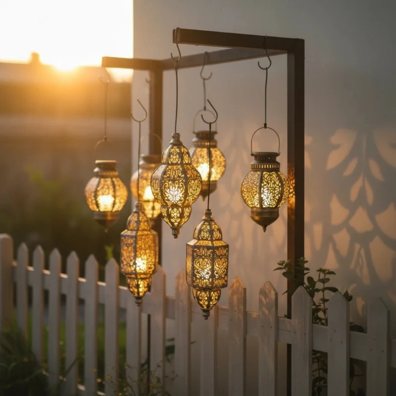 Solar Powered Solar Lantern Lithium Battery Waterproof Moroccan Lantern Hollowed-out Iron Art Outdoor Decoration Birthday Party