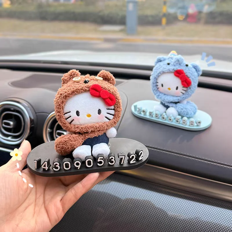

Открытка с номером телефона «Hello Kitty» с 4 комплектами номера, аксессуары для салона автомобиля, клейкая креативная временная табличка с номером для парковки