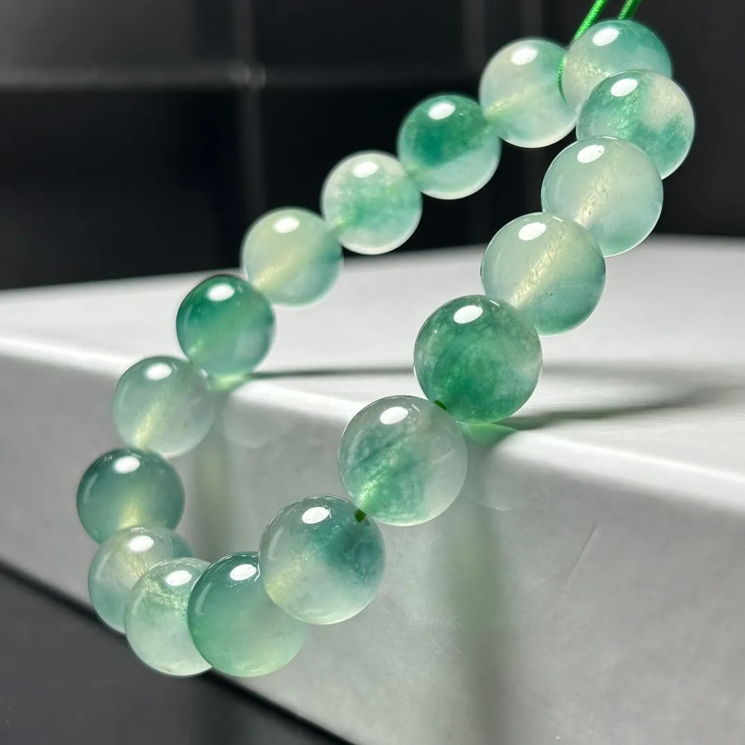 12mm Certified Natural Icy Green Burmese Beads Jade jadeite Bracelets Bangle