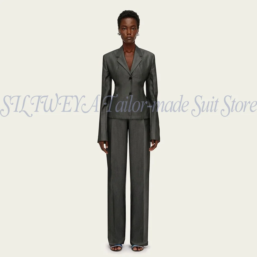 2026 Fall Winter Grey Office Female Suits Fashion Single Breasted Blazers Sets Elegant 2 Pieces Women's Suit Jacket+Pants