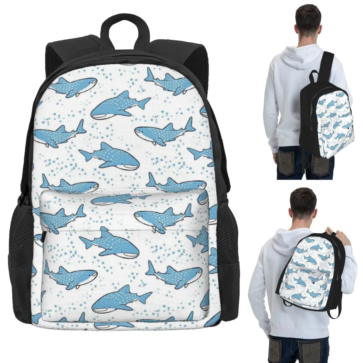 Starry Whale Sharks Student Backpack School Bag Hiking Travel Daypack for Boys Girls Bookbag Shoulder Bags