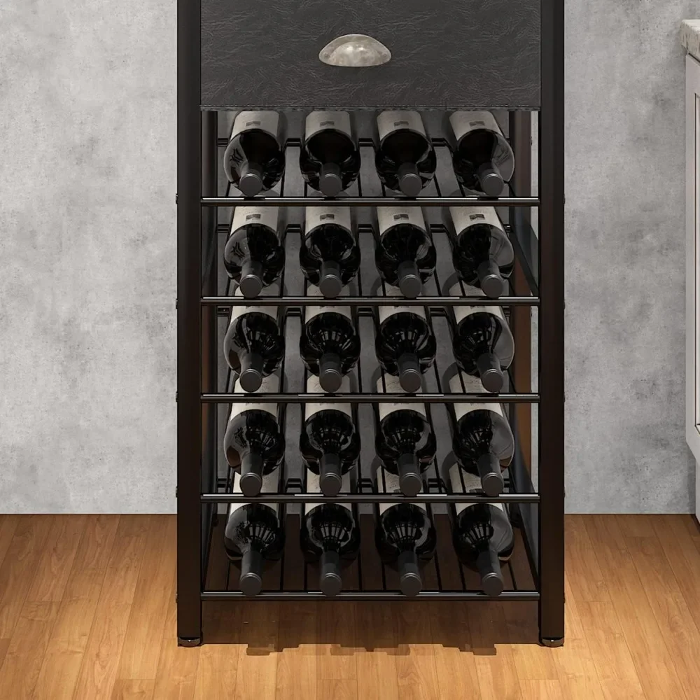 Wine Rack Freestanding Floor, Bar Cabinet for Liquor and Glasses, 4-Tier bar Cabinet with Tabletop, Glass Holder, Storage Drawer