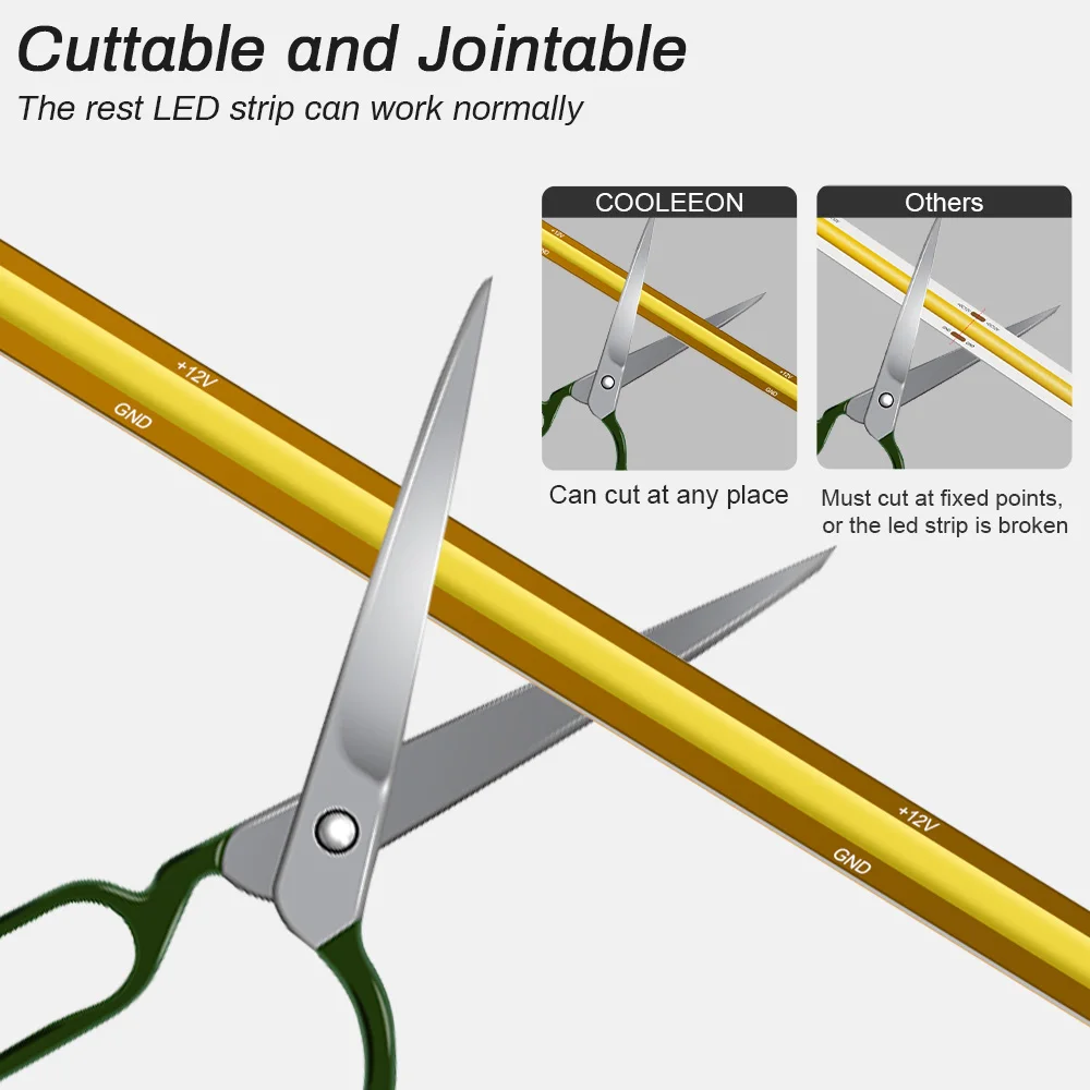 Imagem -03 - Livre Cut Cob Led Strip Light Super Bright Mini Cut Ra90 Fita Fita para Cozinha Iluminação do Gabinete dc 12v 3000k 4000k 6000k