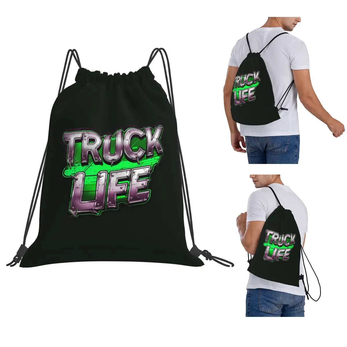 

Truck Driver Life Trucking Logo Backpacks Portable Drawstring Bags Sundries Bag Book Bags for Travel Students