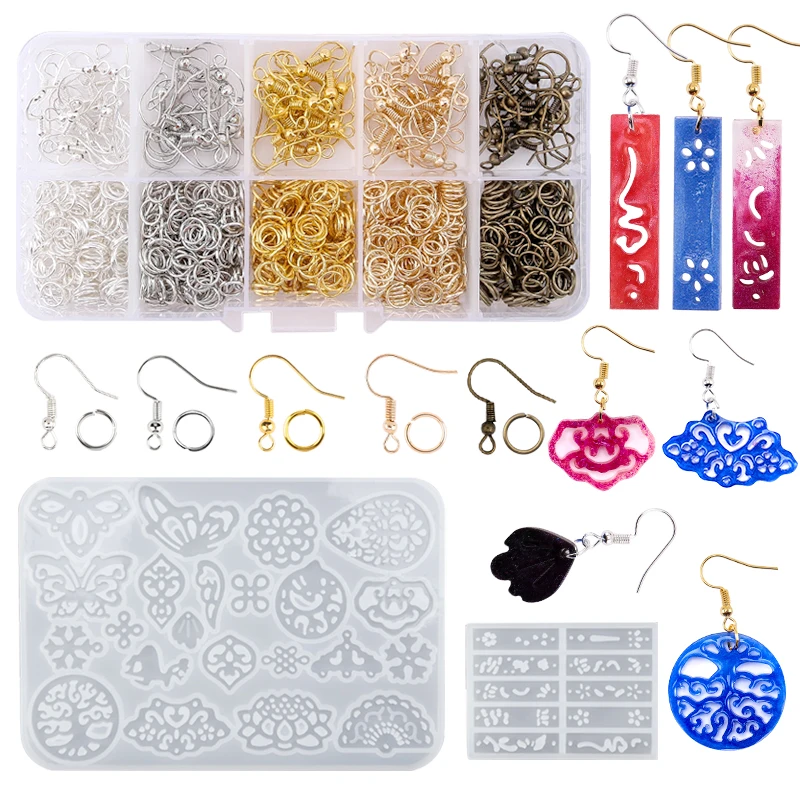 Ancient Style Long Earrings Pendant DIY Crystal Epoxy Resin Mold High Mirror Silicone Molds With Accessories For Jewelry Making