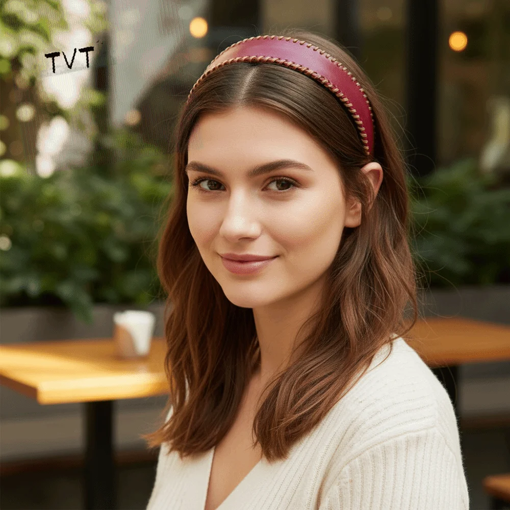 

Vintage Solid Color Leather Headband Korean Style Non-Slip Women Hair Hoop Headwear Coffee Wide Edge Hairband Daily