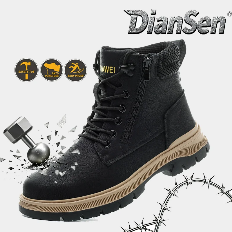 

Men's High Top Safety Work Boots with Side Zipper - Durable, Anti-Smash & Anti-Puncture Safety Boots for Warehouse & Logistics