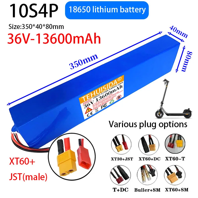 

36V 13600mAh 10S4P 18650 Rechargeable Lithium-ion Battery with Built-in BMS 350W~500W Suitable for 36V Electric Scooter Battery